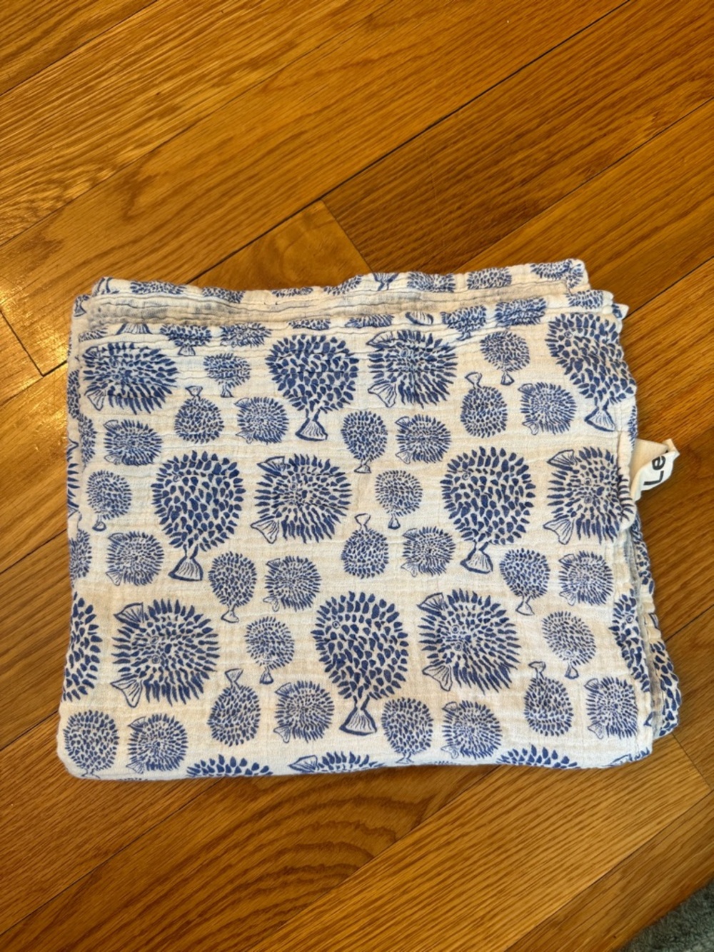 LEWIS Blue Block Print Muslin Swaddle Blanket made in India